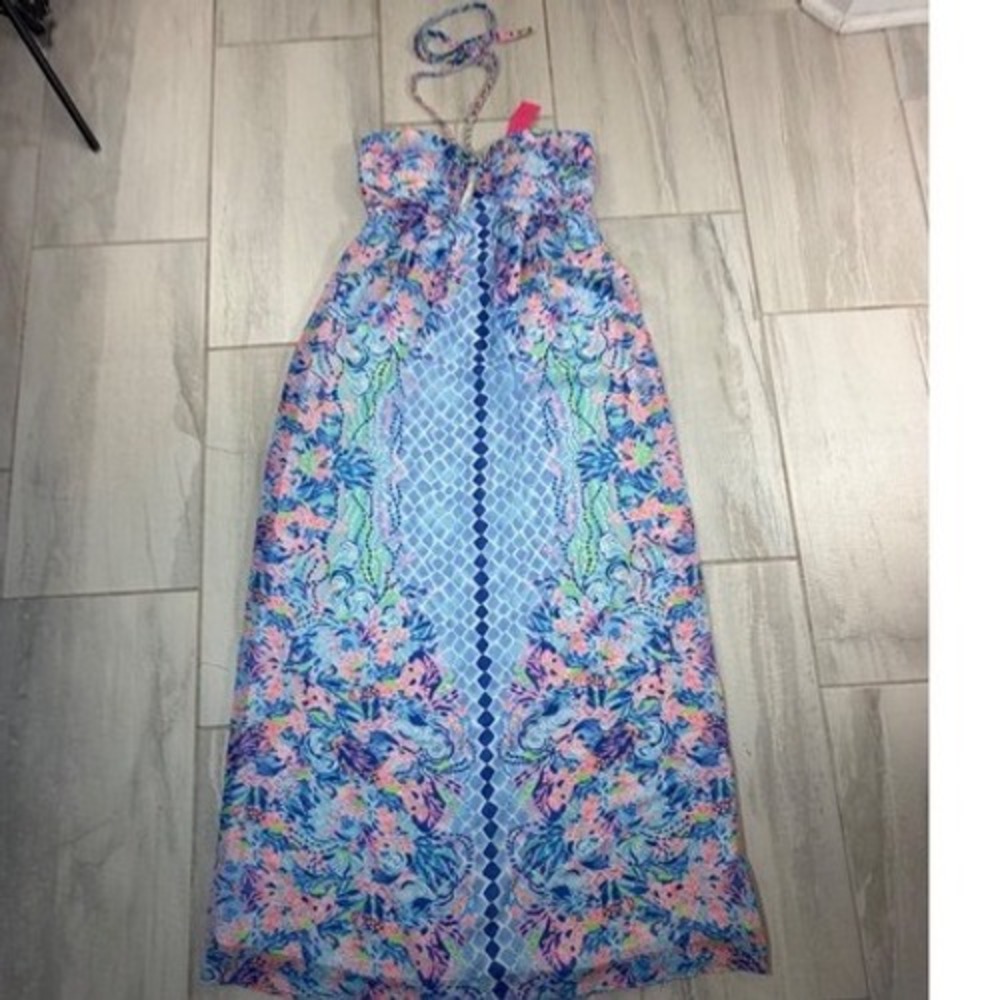 Lilly Pulitzer Viv Maxi Dress Hidden Treasure Engine Multi Blue Pink Size 4 NEW